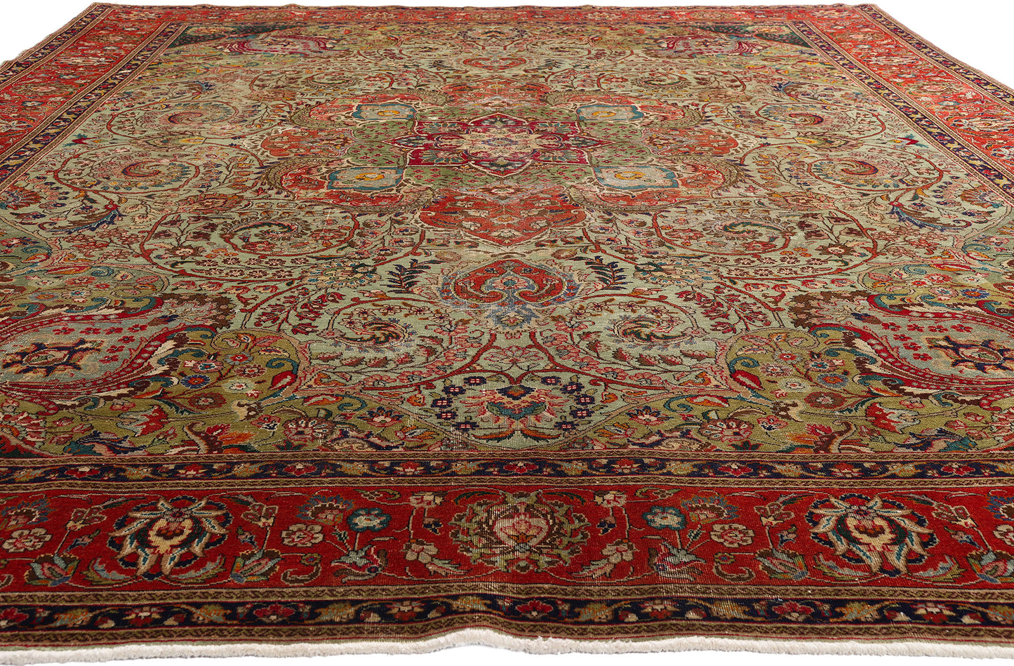 10 x 13 - Green Antique Persian Tabriz Rug - 76579