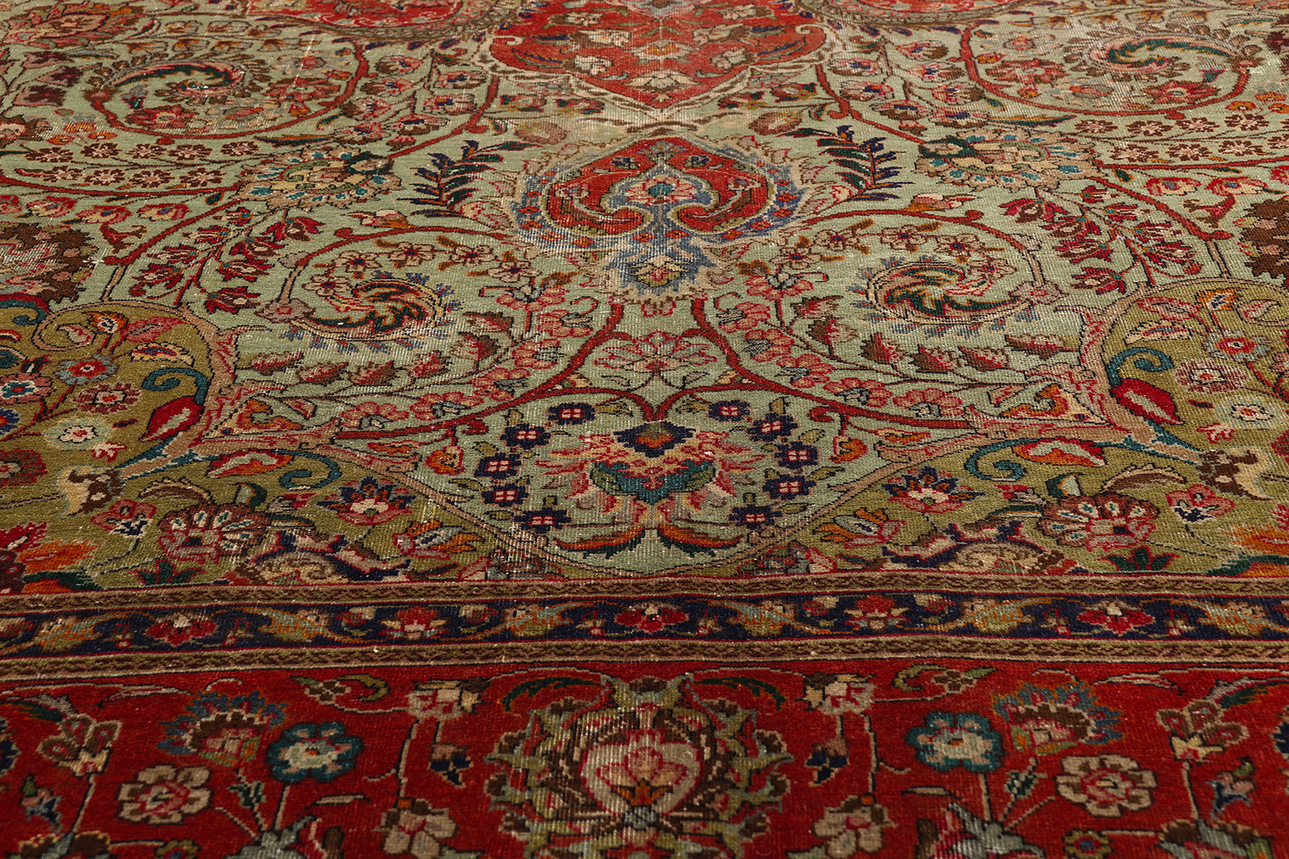 10 x 13 - Green Antique Persian Tabriz Rug - 76579