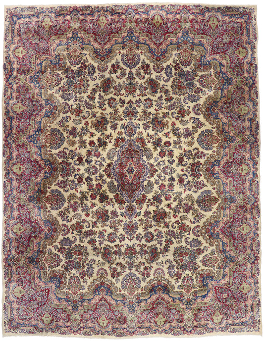 12 x 16 - Beige Antique Persian Kerman Rug - 76758