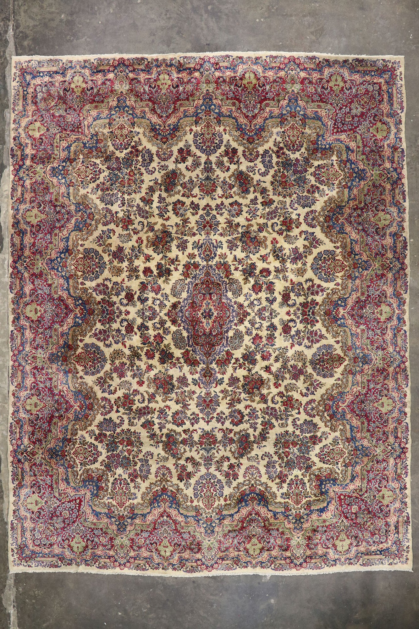 12 x 16 - Beige Antique Persian Kerman Rug - 76758