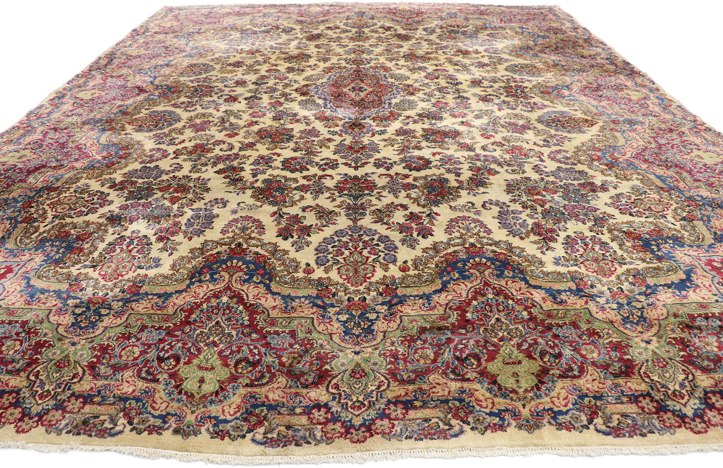 12 x 16 - Beige Antique Persian Kerman Rug - 76758