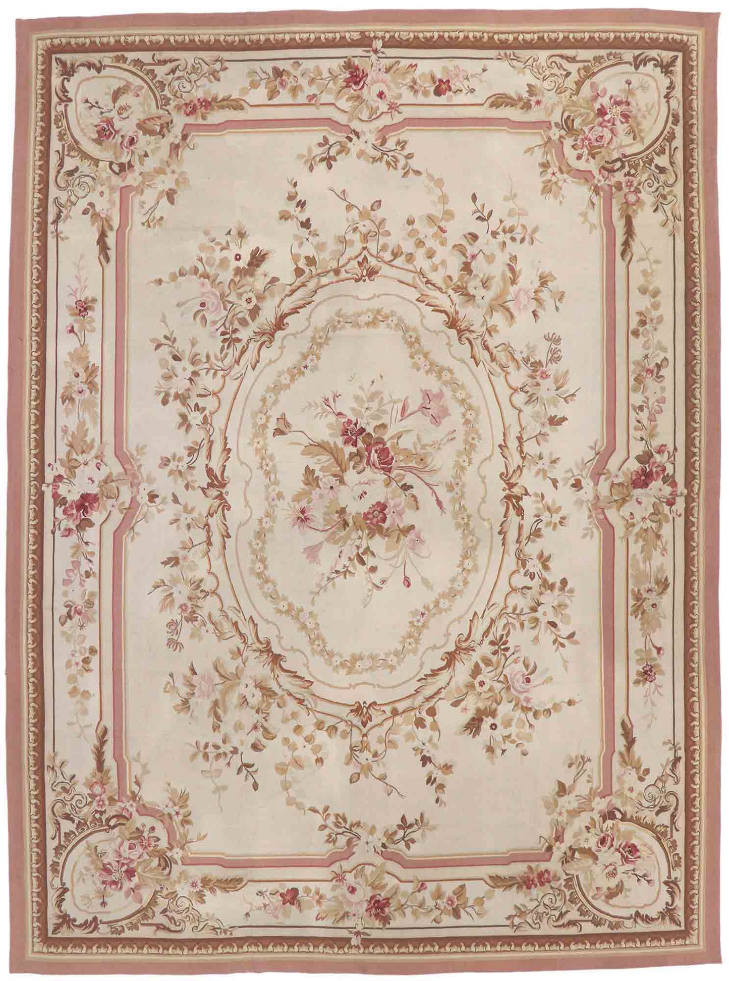 9 x 12 - Beige Vintage French Aubusson Rug - 77645