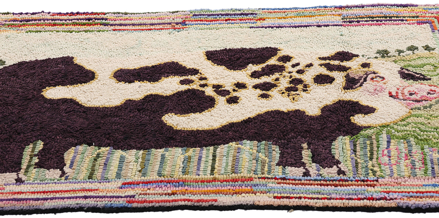 2 x 3 Vintage Gloucester Old Spot Pig Hooked Rug 79267