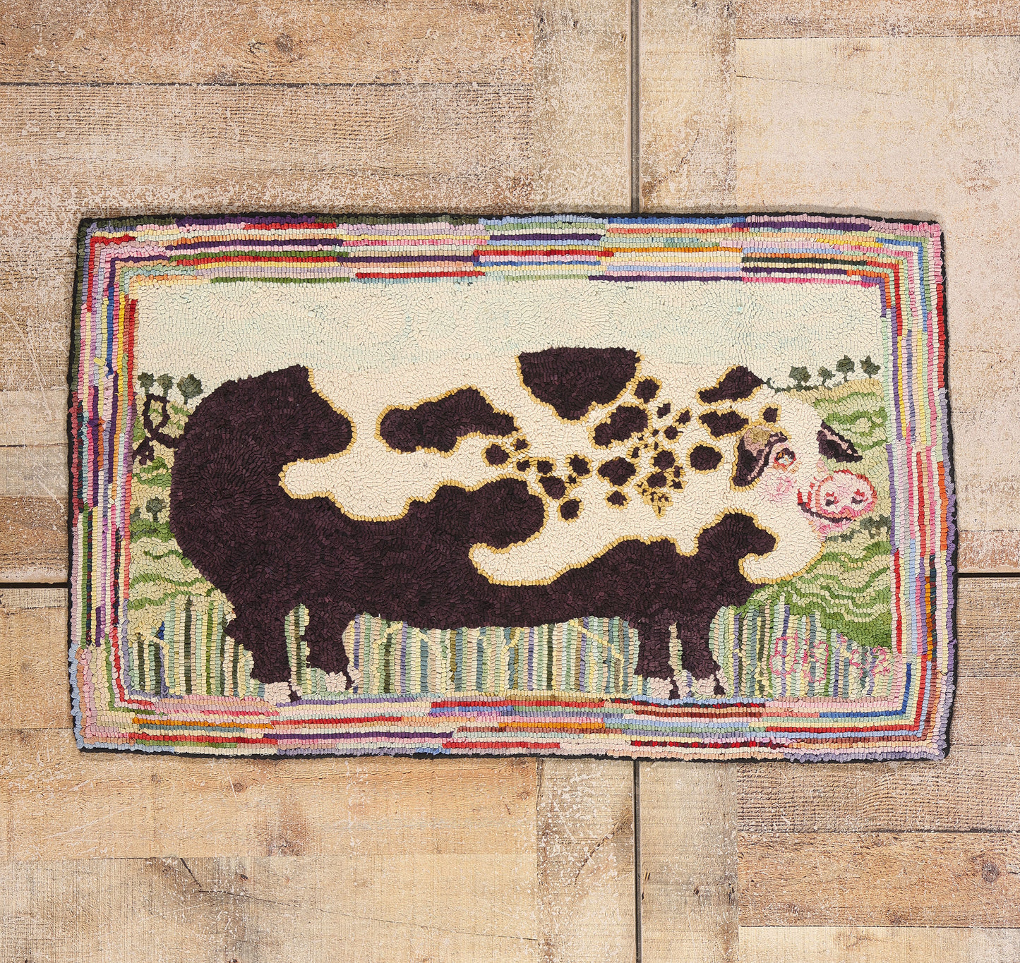 2 x 3 Vintage Gloucester Old Spot Pig Hooked Rug 79267
