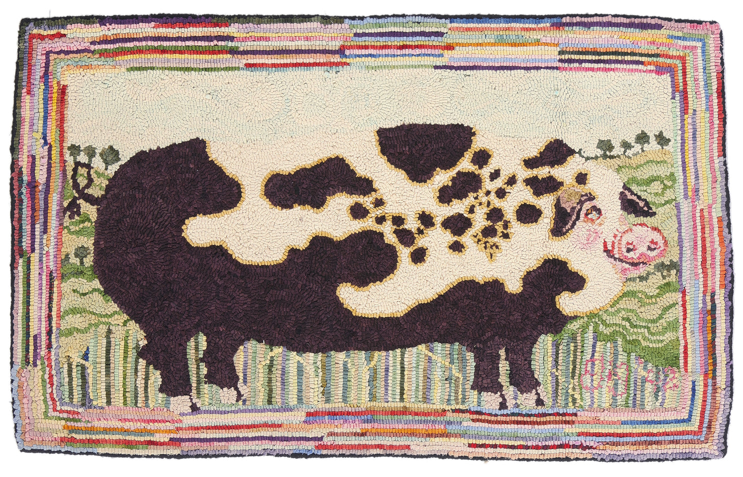 2 x 3 Vintage Gloucester Old Spot Pig Hooked Rug 79267