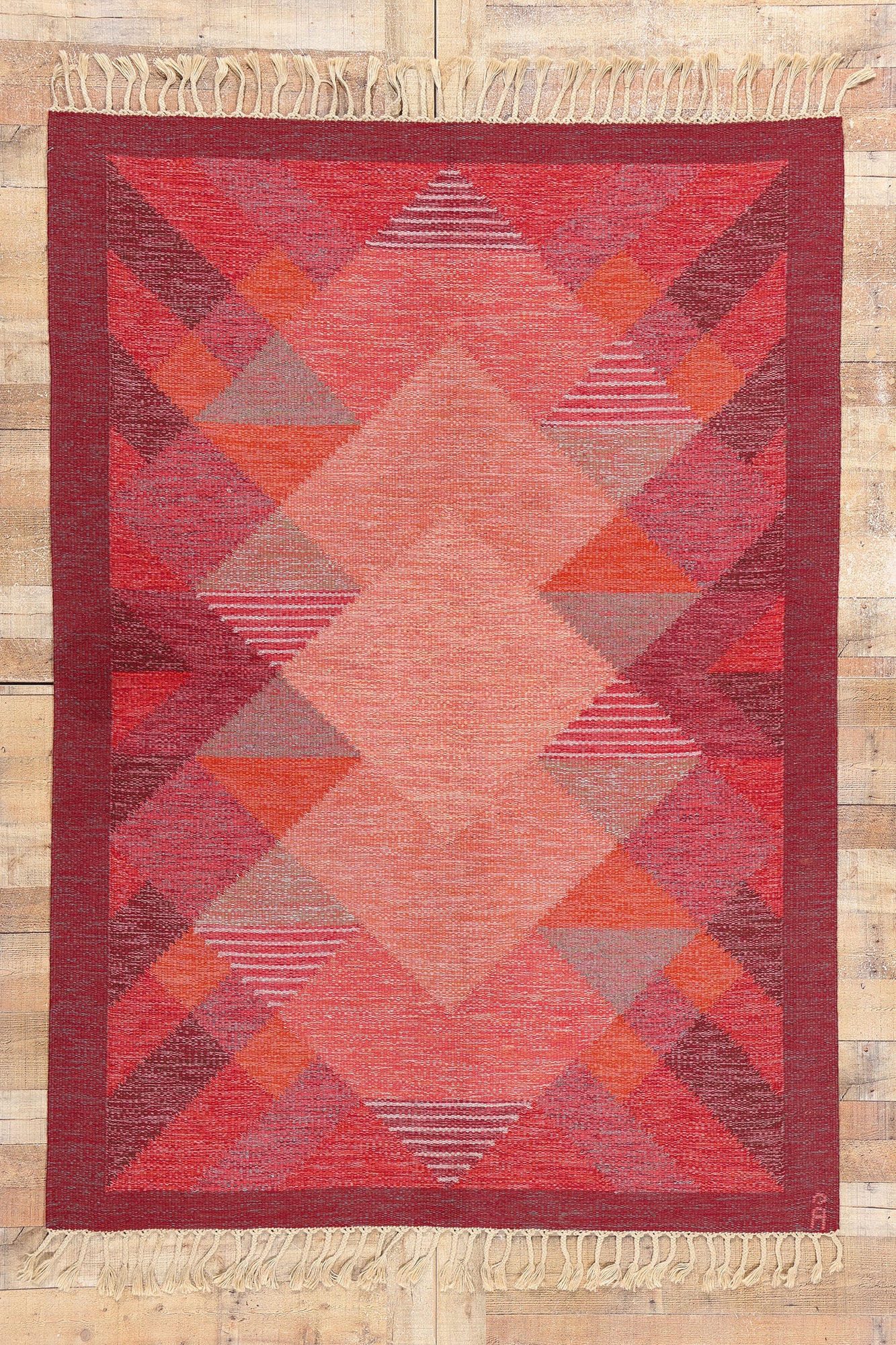5 x 8 Anna Johanna Angstrom Vintage Swedish Rollakan Rug 79062