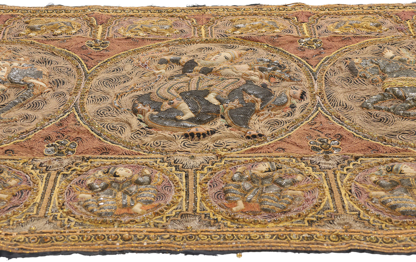 4 x 5 Antique Embroidered Burmese Kalaga Tapestry 79202