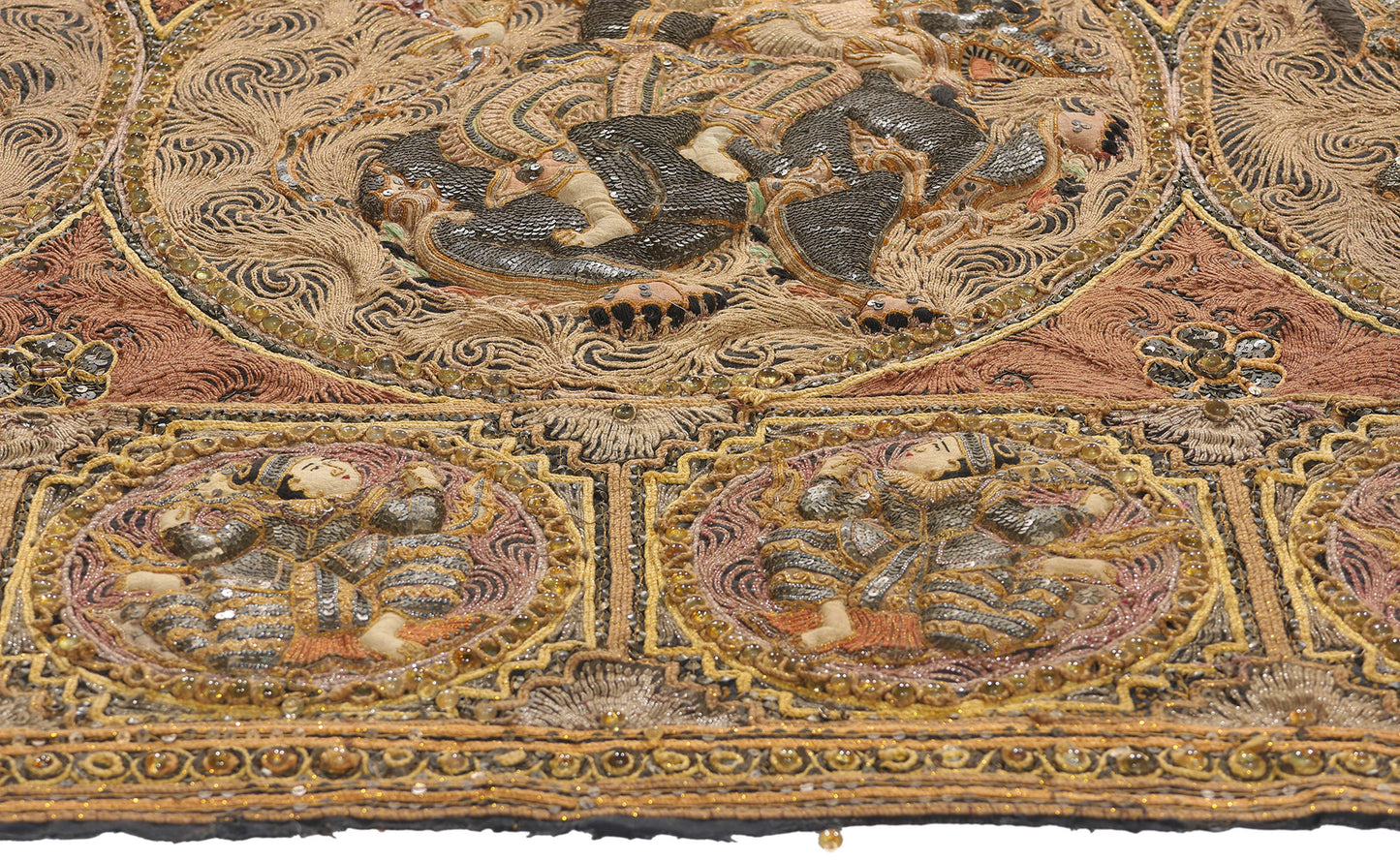 4 x 5 Antique Embroidered Burmese Kalaga Tapestry 79202