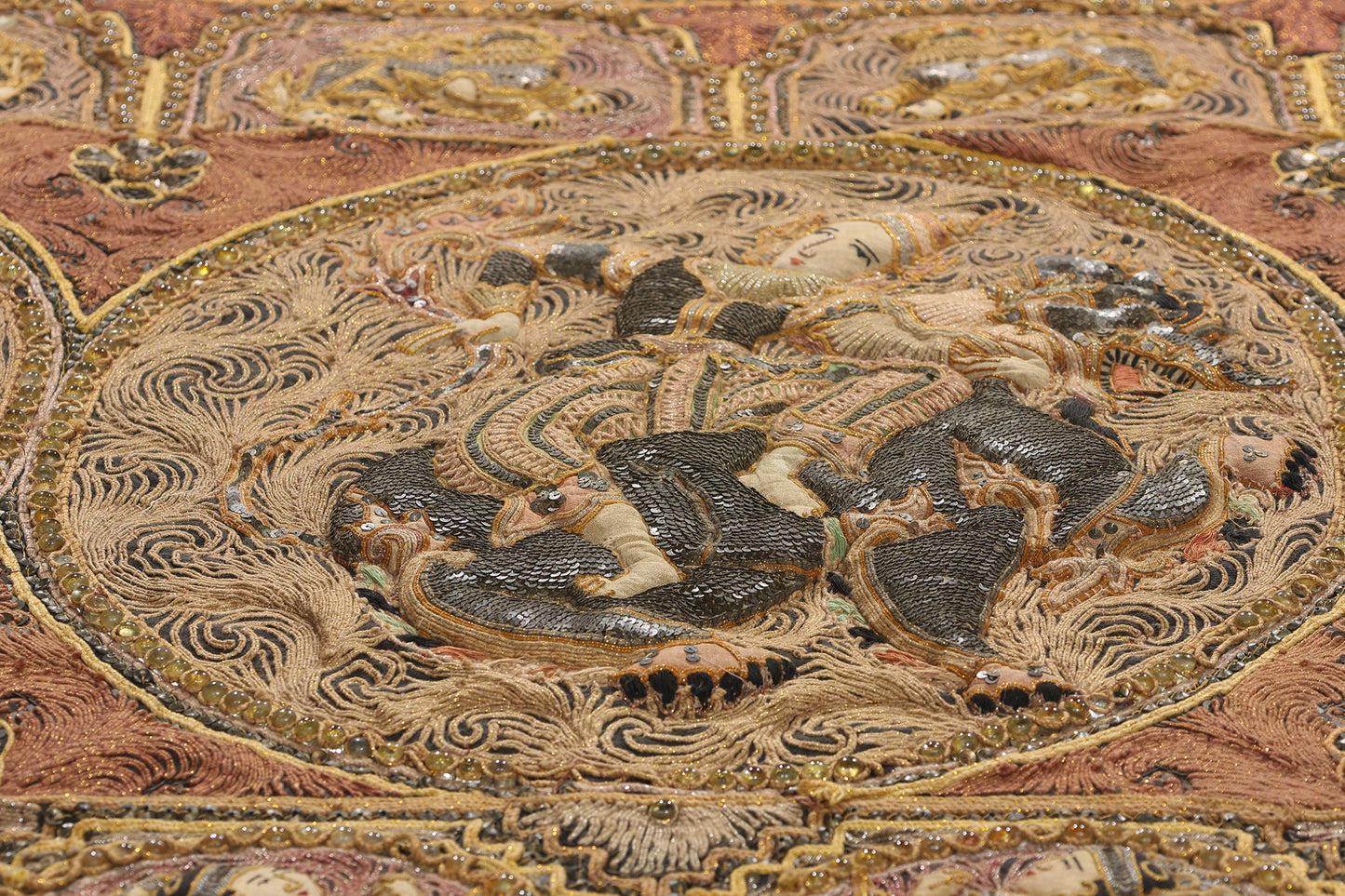 4 x 5 Antique Embroidered Burmese Kalaga Tapestry 79202