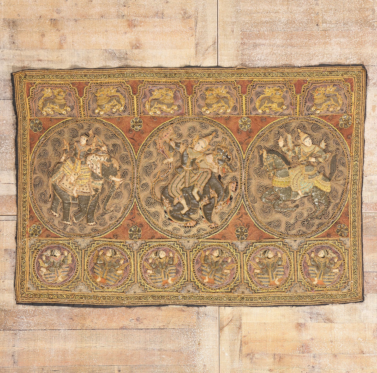 4 x 5 Antique Embroidered Burmese Kalaga Tapestry 79202