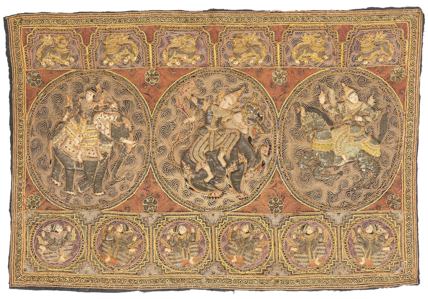 4 x 5 Antique Embroidered Burmese Kalaga Tapestry 79202