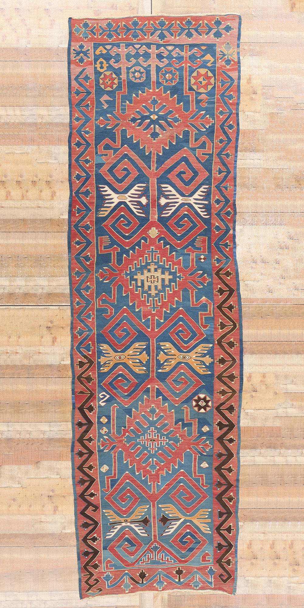 4 x 14 Antique Caucasian Avar Kilim Rug 78945