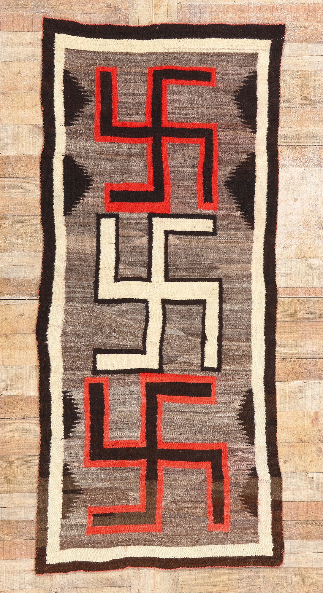 3 x 8 Antique Crystal Whirling Log Navajo Rug 78928