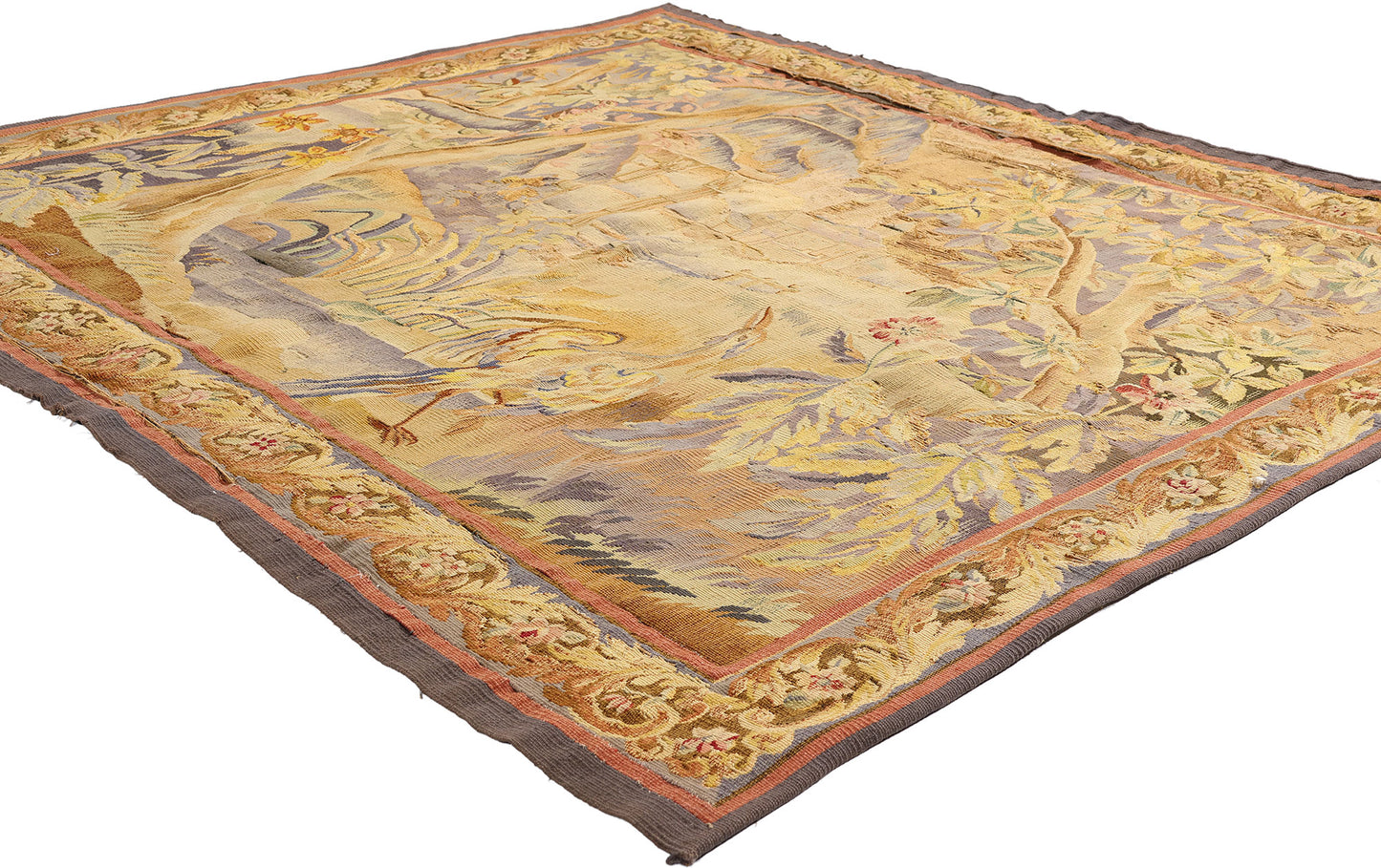 6 x 6 Antique French Aubusson Tapestry 79234