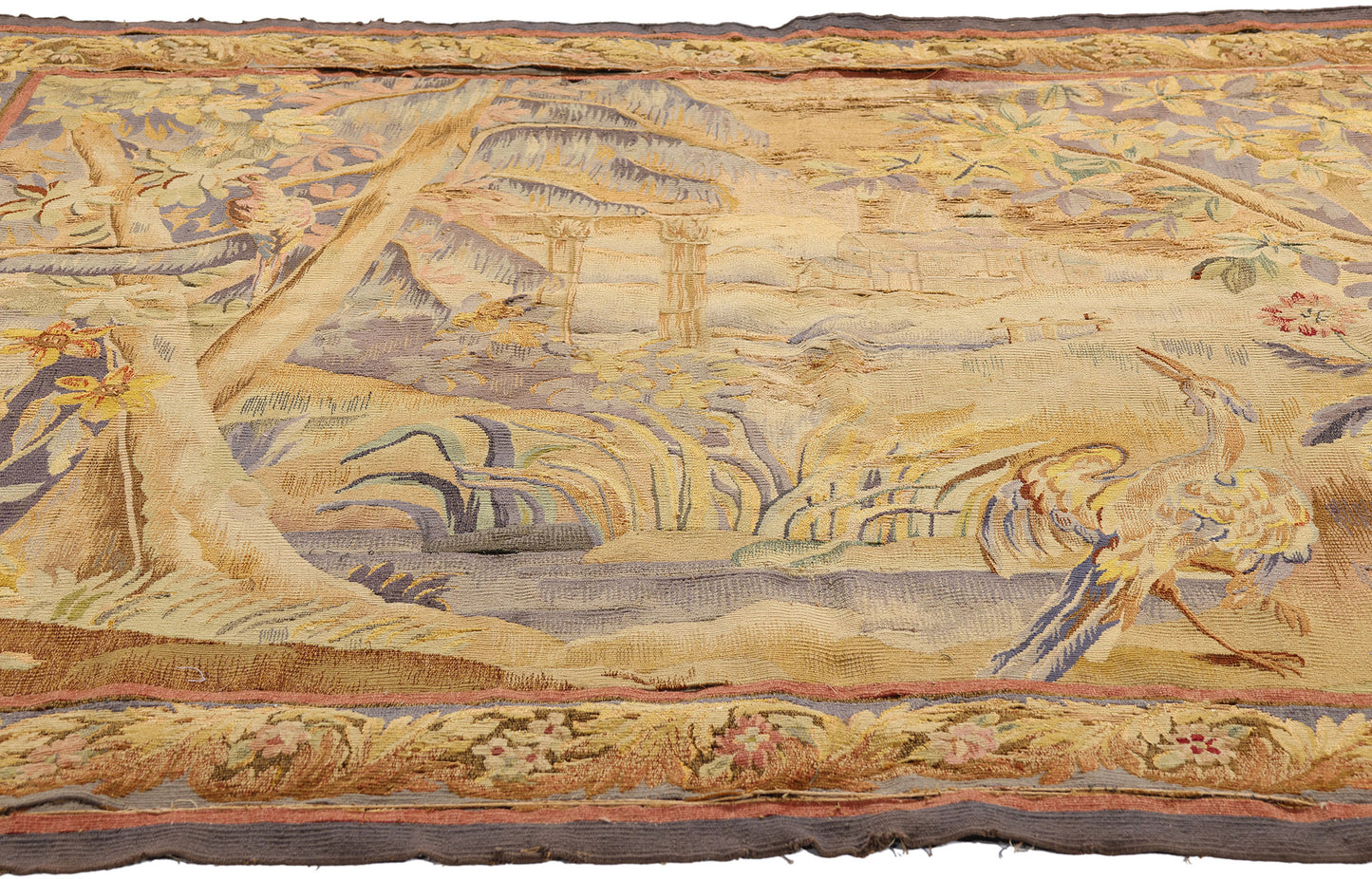 6 x 6 Antique French Aubusson Tapestry 79234