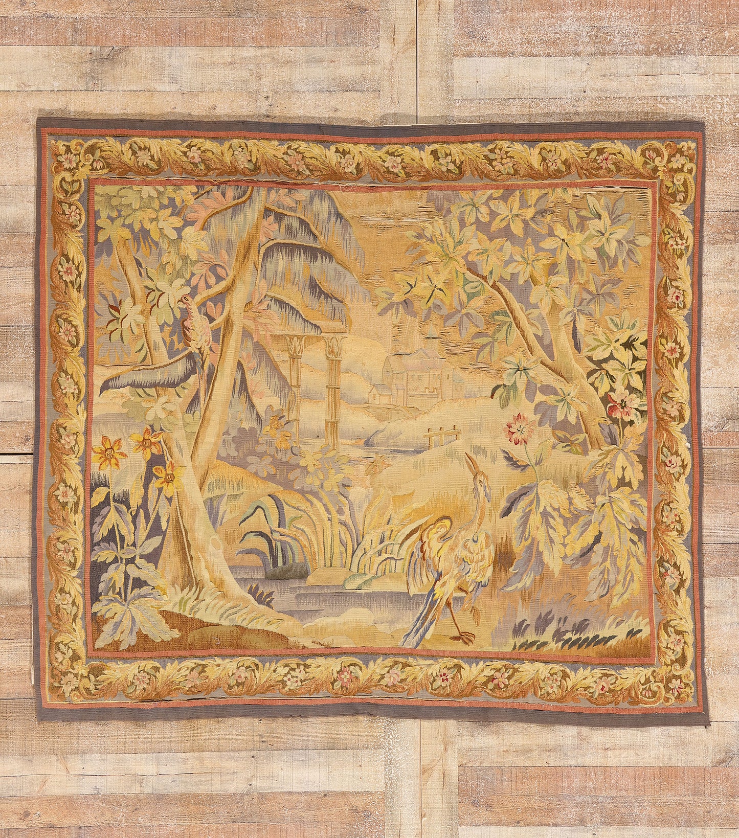 6 x 6 Antique French Aubusson Tapestry 79234