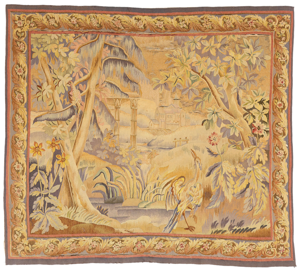 6 x 6 Antique French Aubusson Tapestry 79234