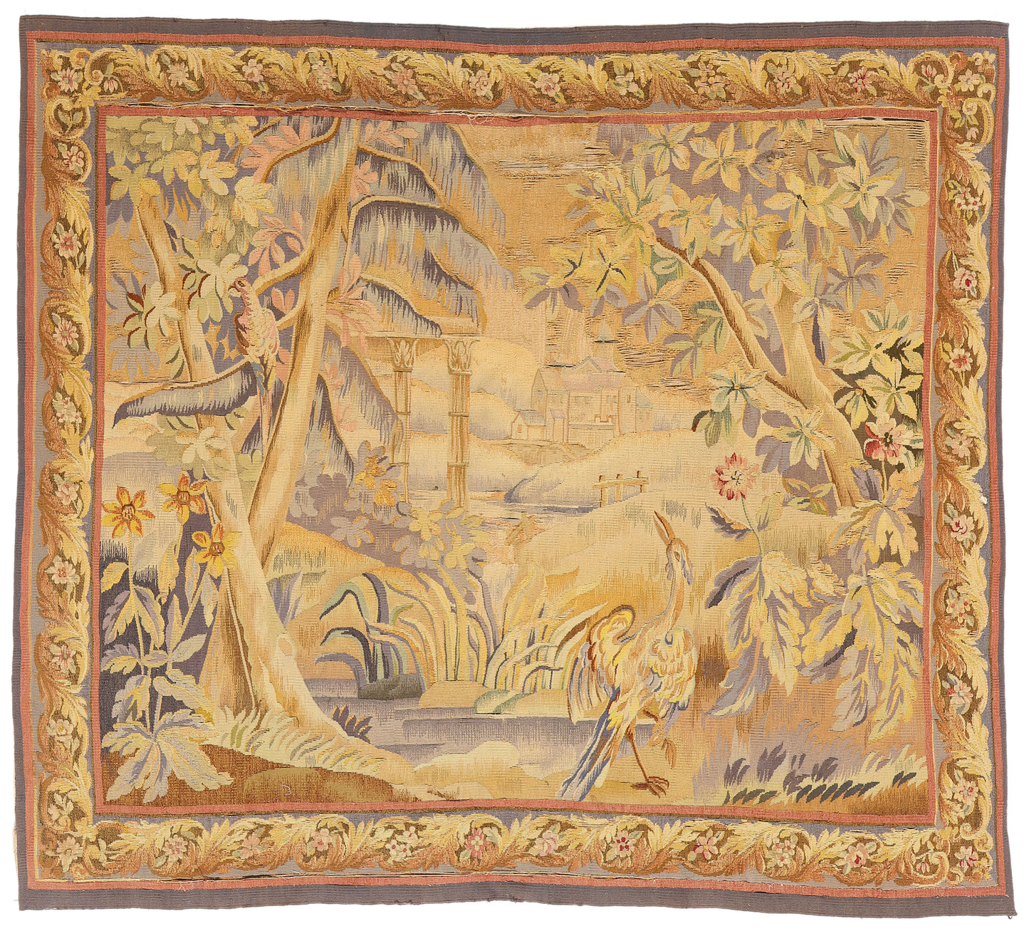 6 x 6 Antique French Aubusson Tapestry 79234