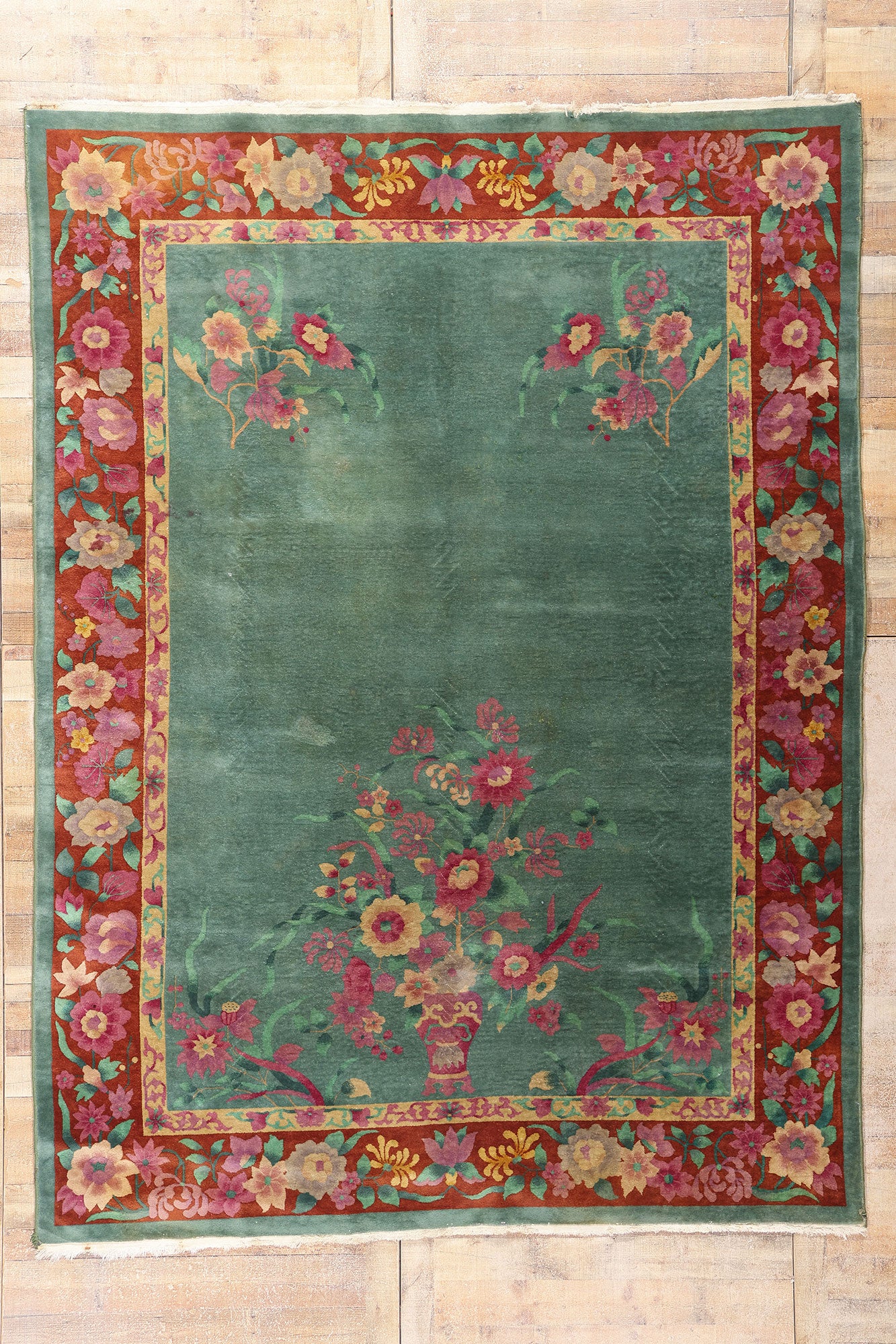8 x 11 Green Antique Chinese Art Deco Rug 79167