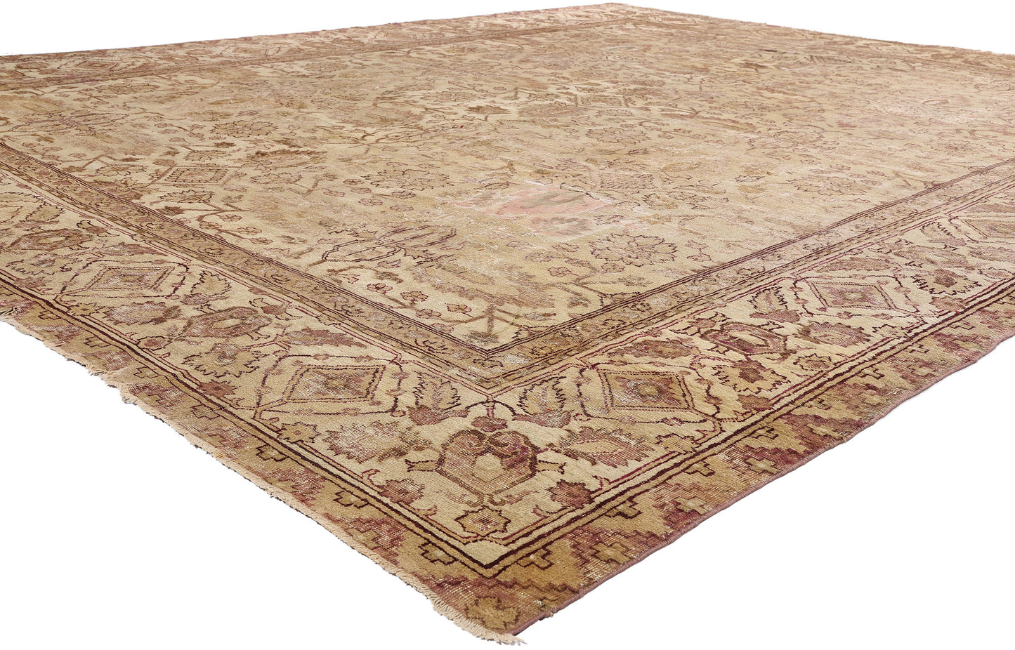 11 x 14 Beige Antique Indian Agra Rug 74351