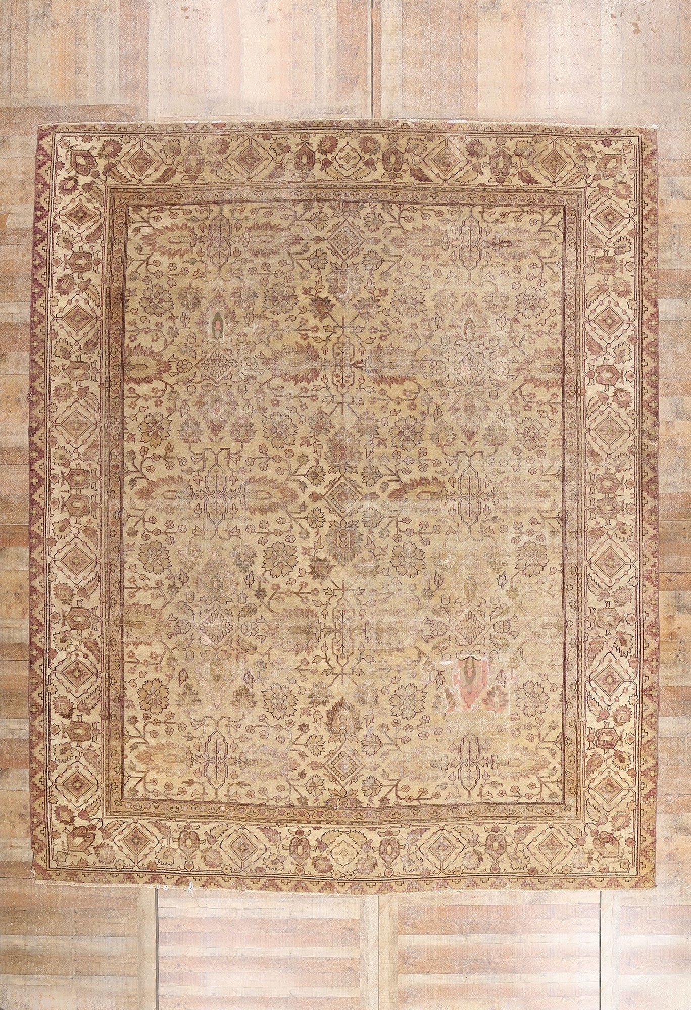 11 x 14 Beige Antique Indian Agra Rug 74351