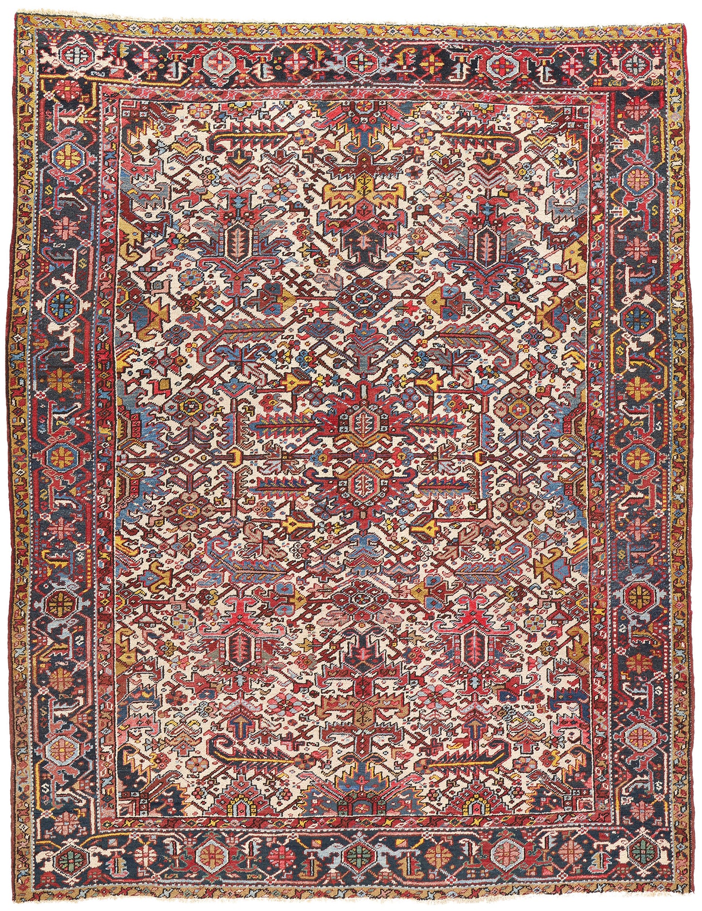8 x 10 Antique Ivory Persian Dragon Heriz Rug 90004
