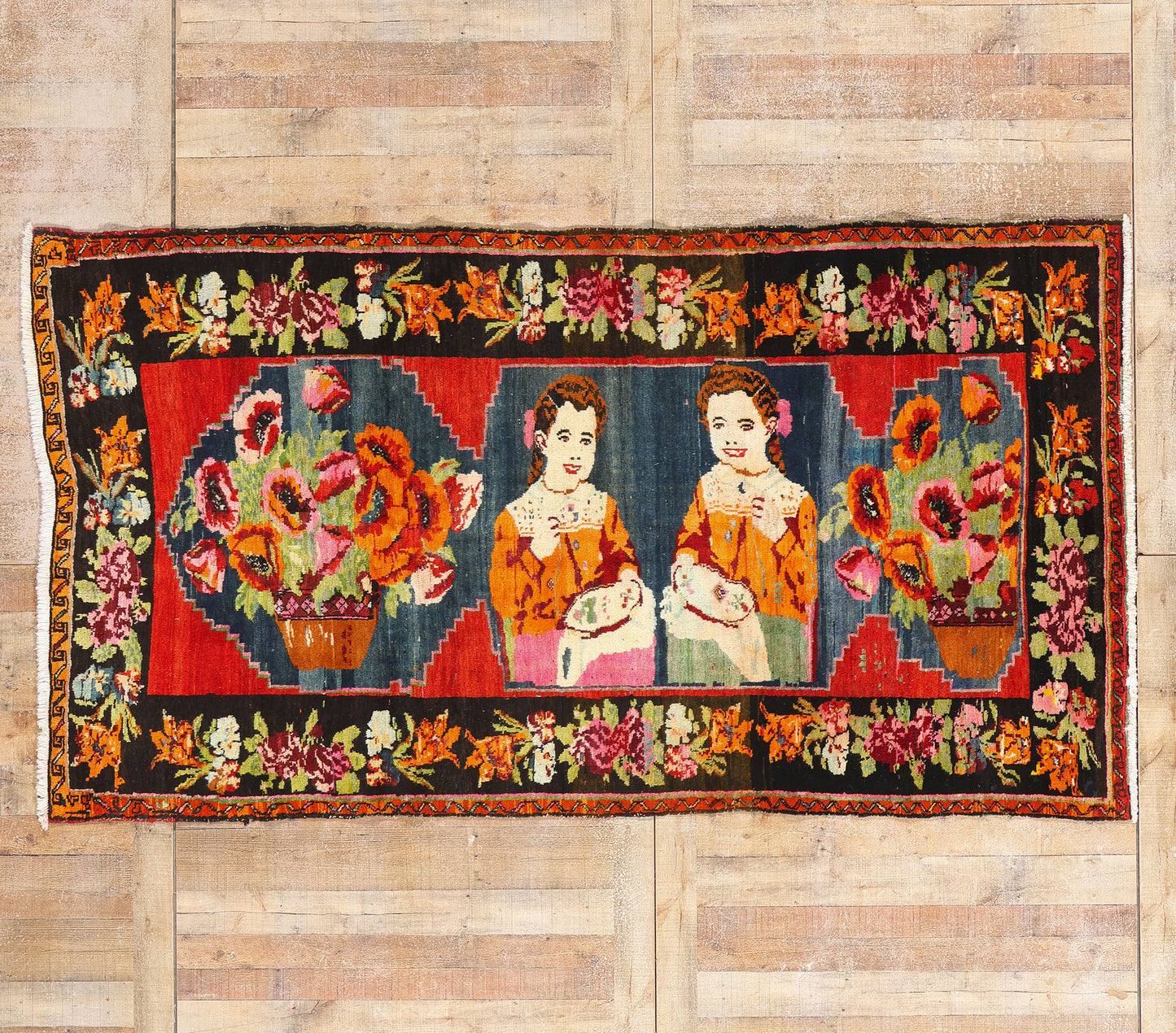 5 x 9 Red Antique Persian Karabakh Pictorial Rug 61430