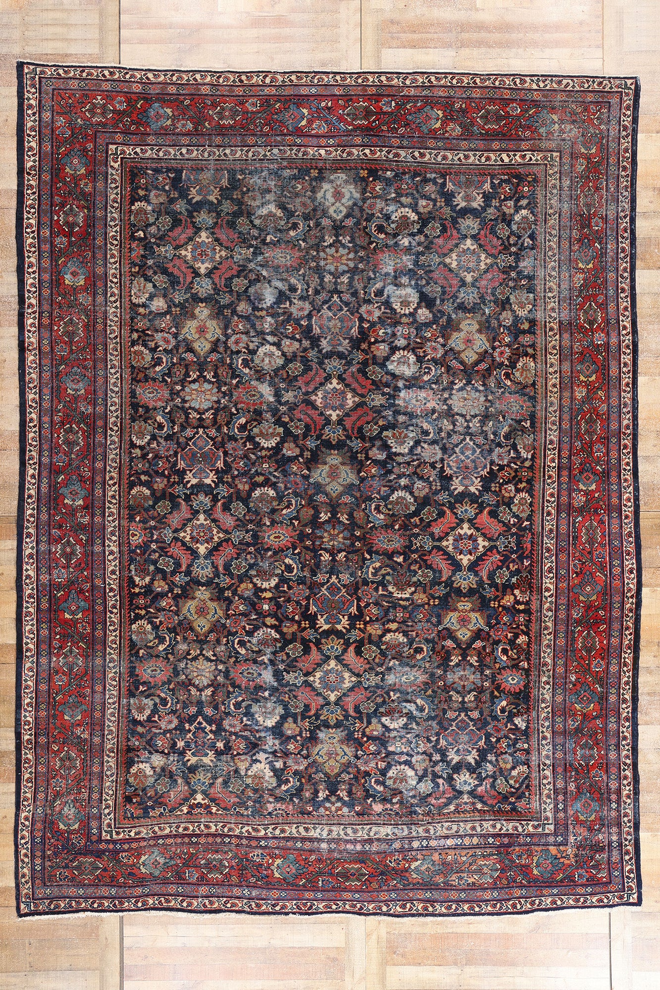 10 x 14 - Navy Blue Antique Persian Mahal Rug - 78529