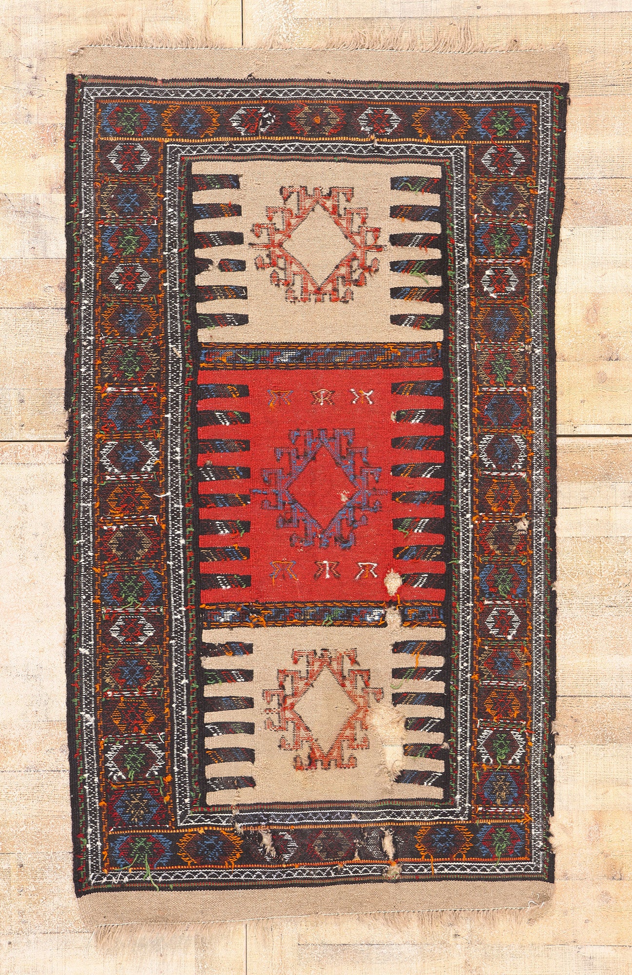 3 x 6 Beige Antique Persian Shahsavan Kilim Rug 79345
