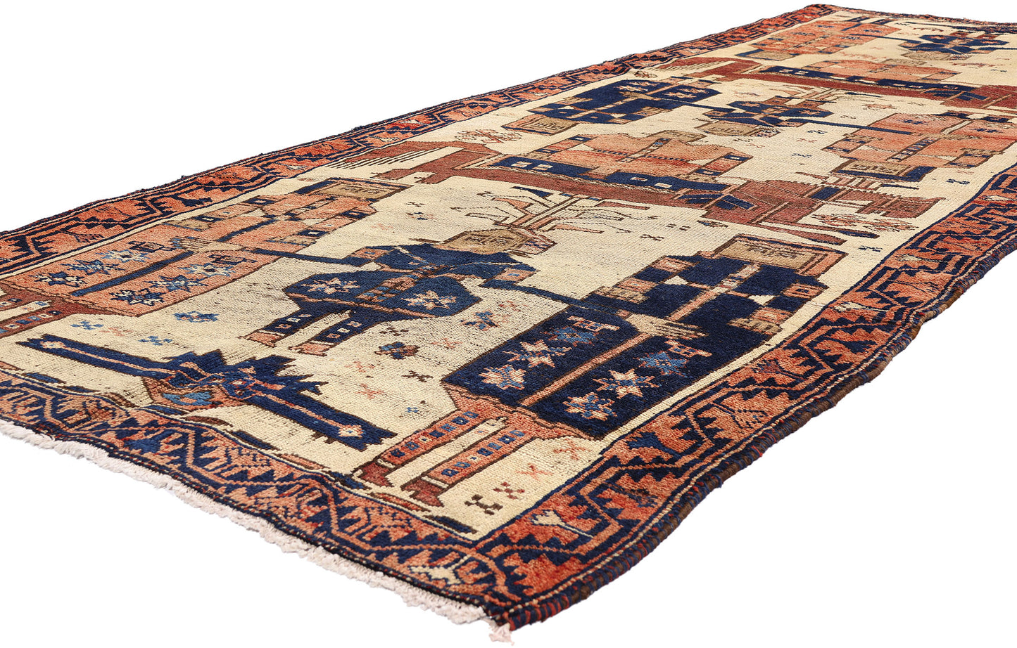 5 x 12 Beige Antique Persian Shiraz Pictorial Rug 61538