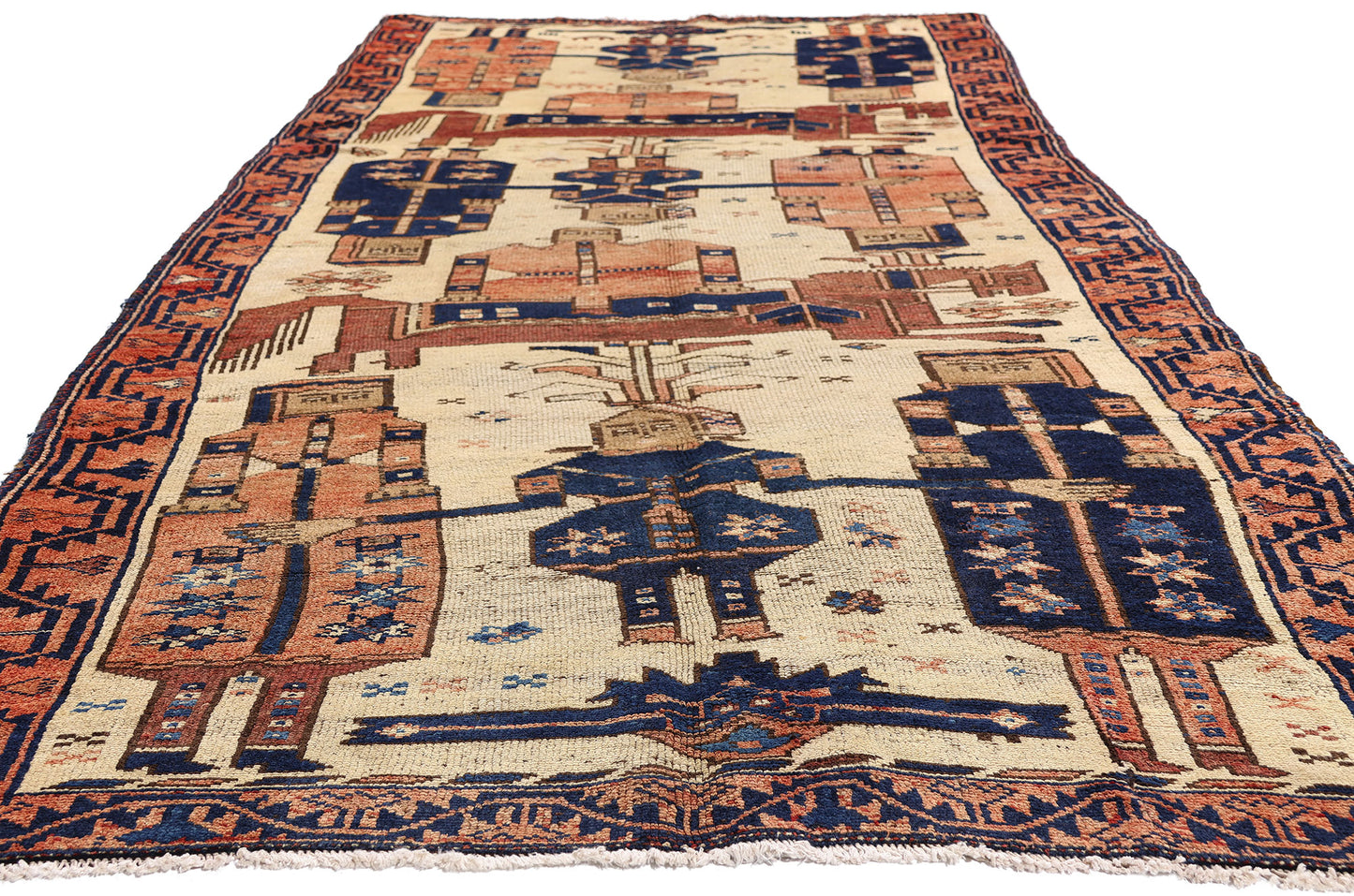 5 x 12 Beige Antique Persian Shiraz Pictorial Rug 61538