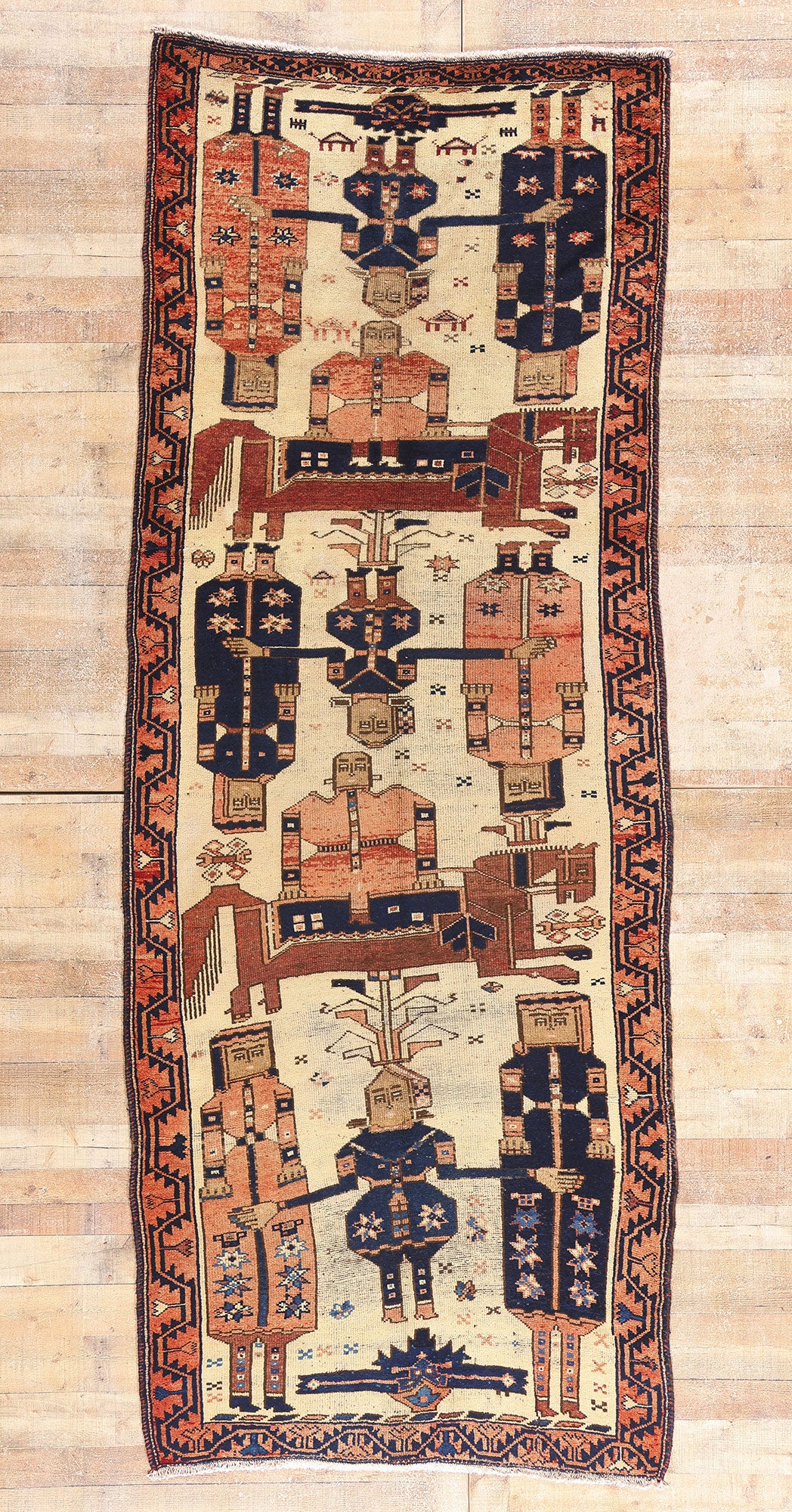 5 x 12 Beige Antique Persian Shiraz Pictorial Rug 61538