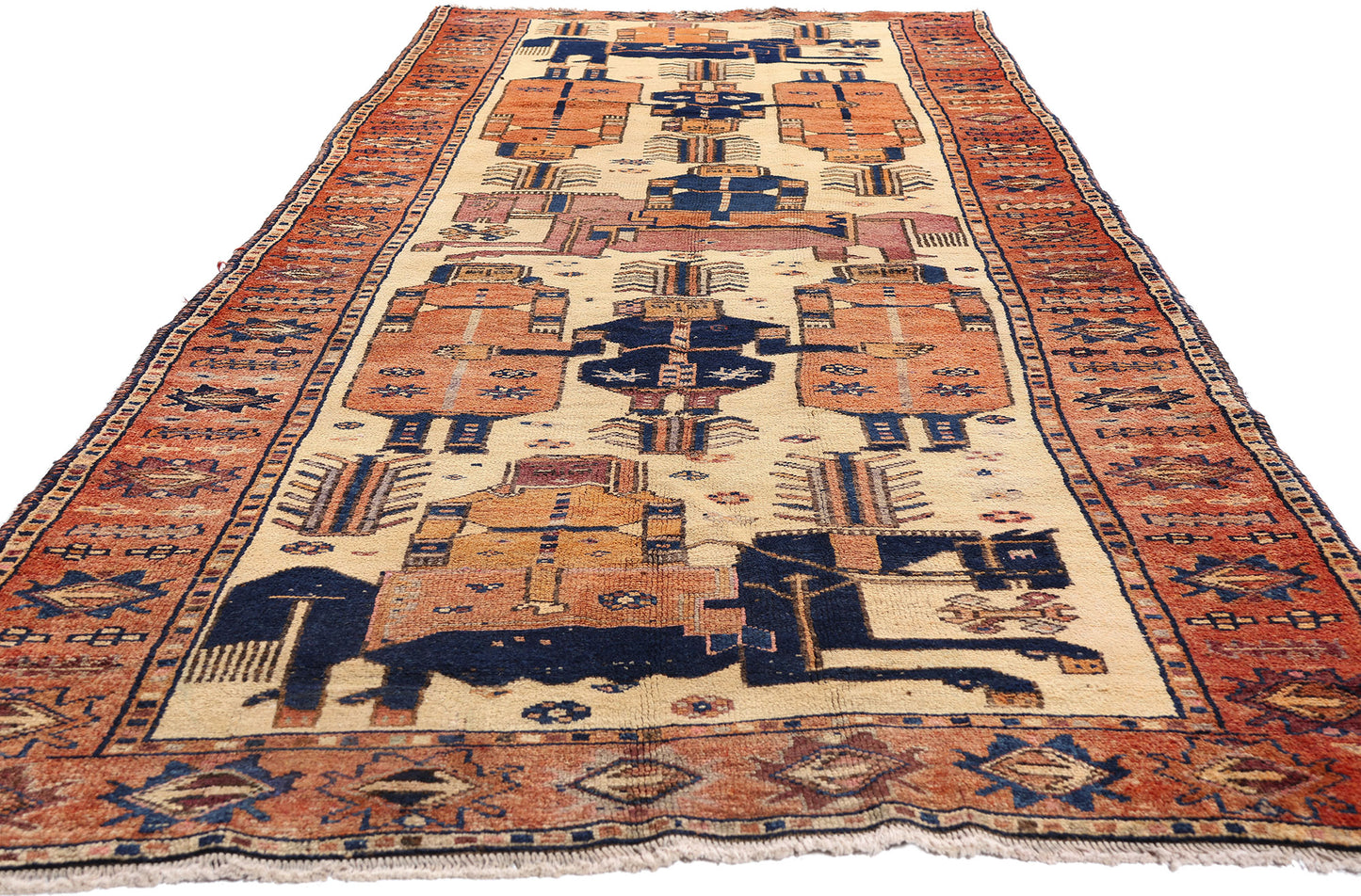 5 x 13 Beige Antique Persian Shiraz Pictorial Rug 61539