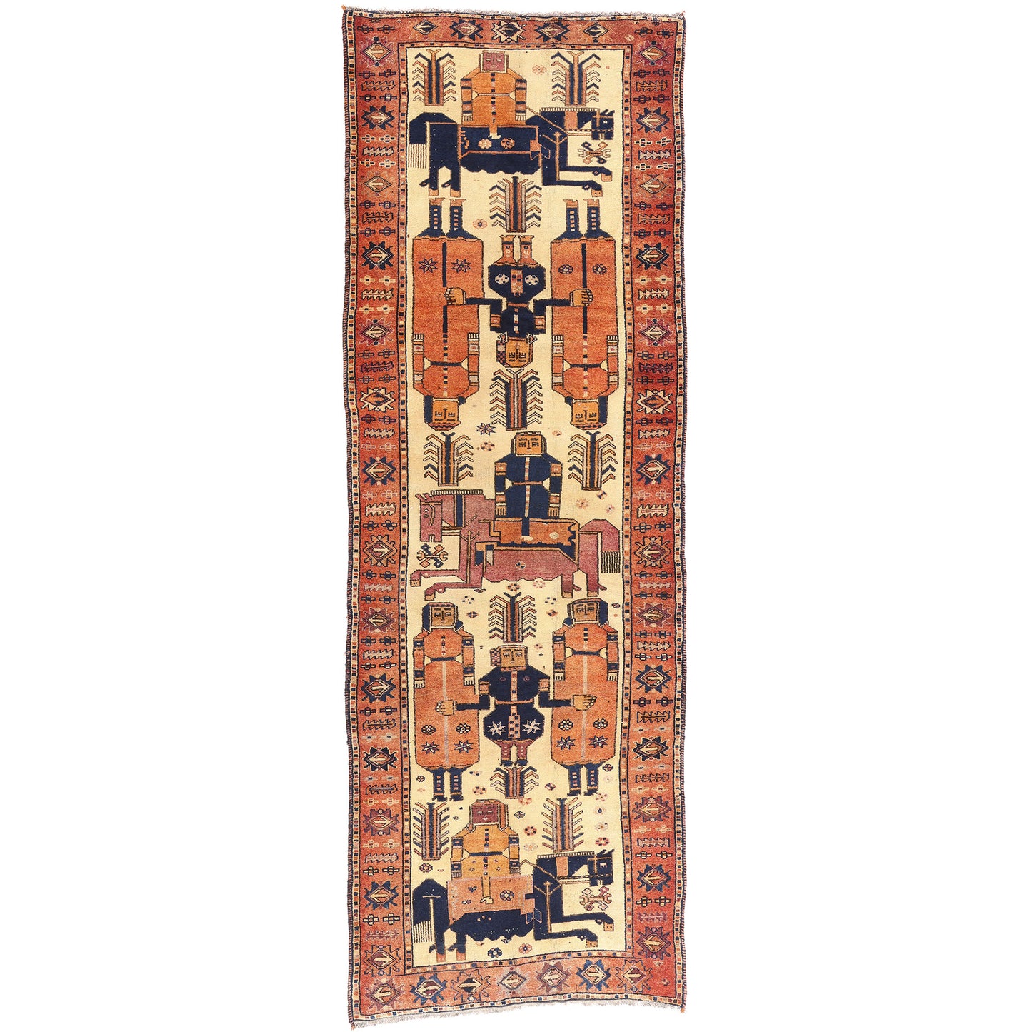 5 x 13 Beige Antique Persian Shiraz Pictorial Rug 61539