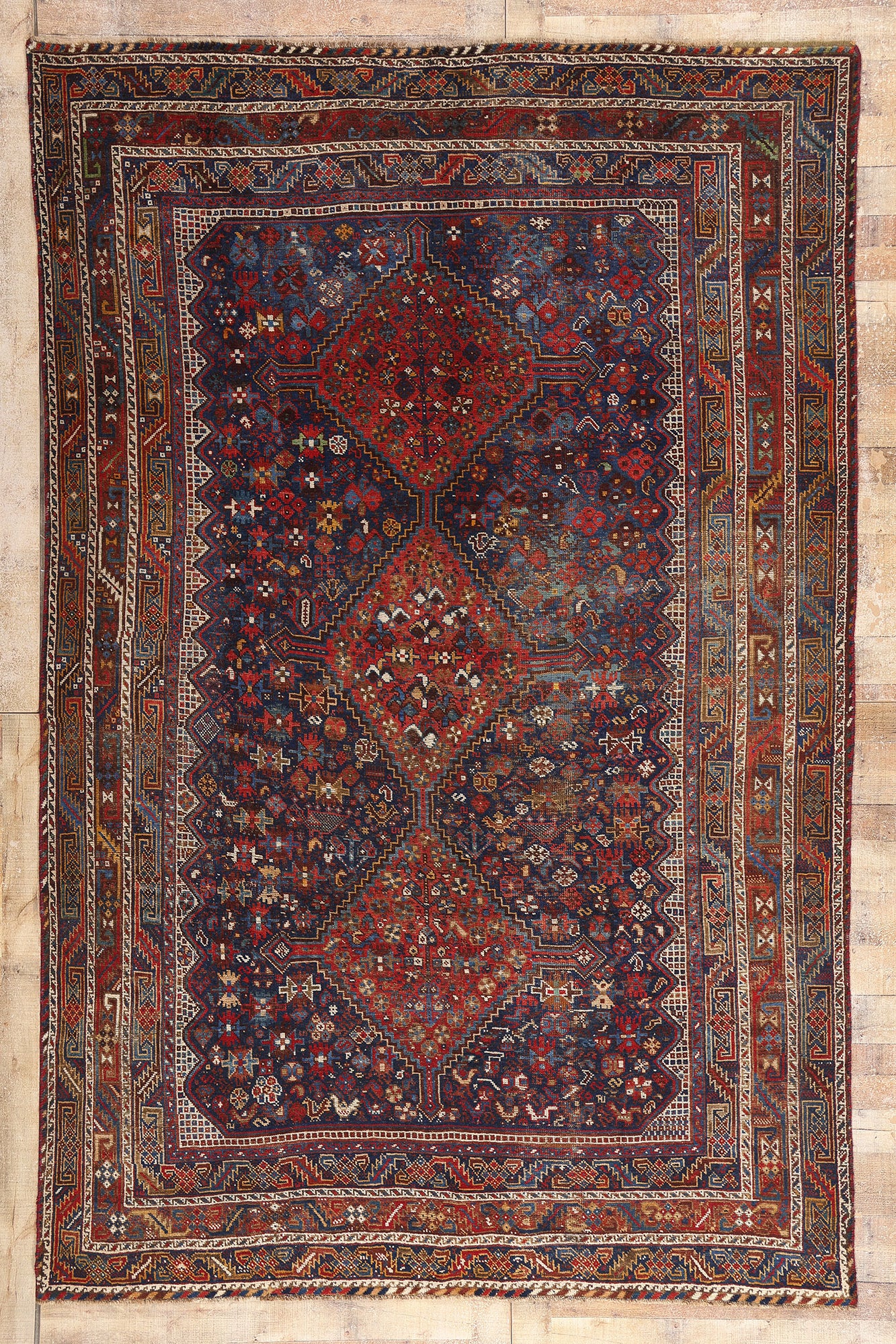 7 x 11 Navy Blue Antique Persian Shiraz Rug 61427