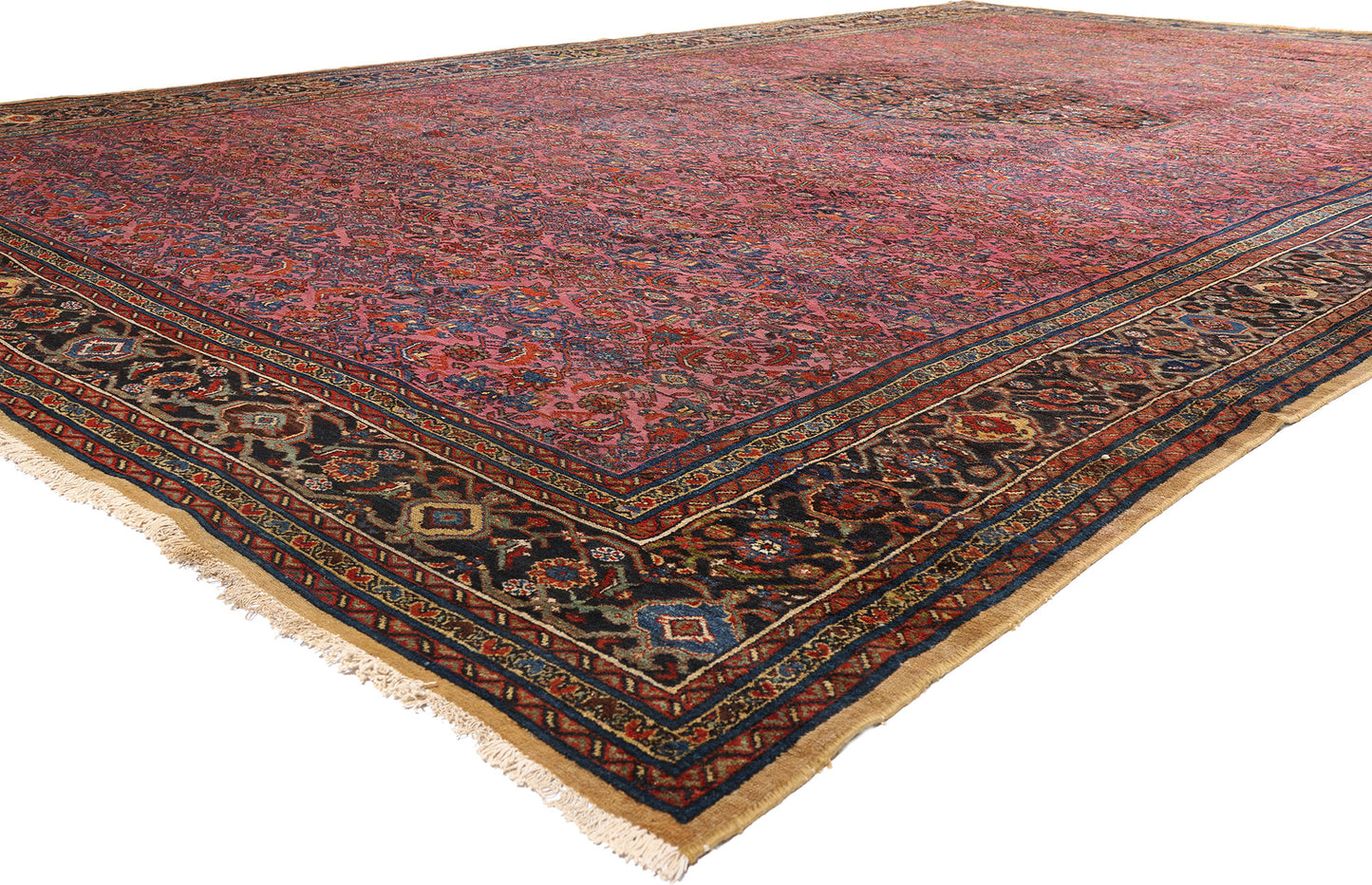 13 x 21 Antique Pink Persian Hamadan Rug 78339