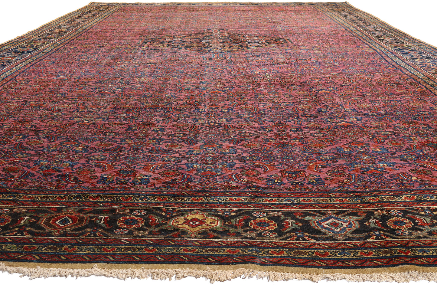 13 x 21 Antique Pink Persian Hamadan Rug 78339