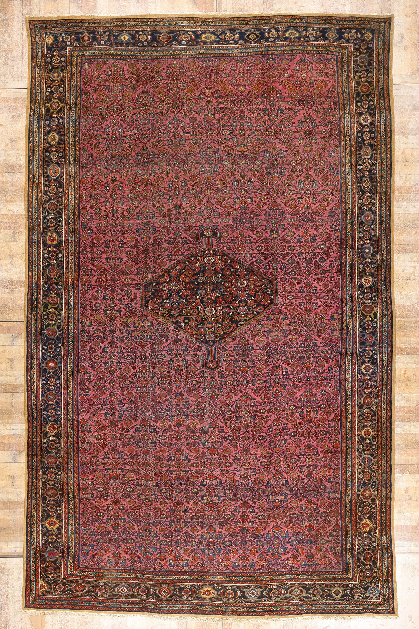 13 x 21 Antique Pink Persian Hamadan Rug 78339
