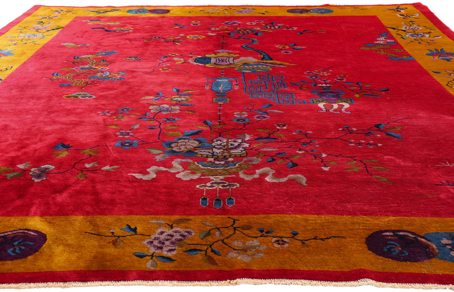 9 x 11 Antique Red Chinese Art Deco Rug 79219