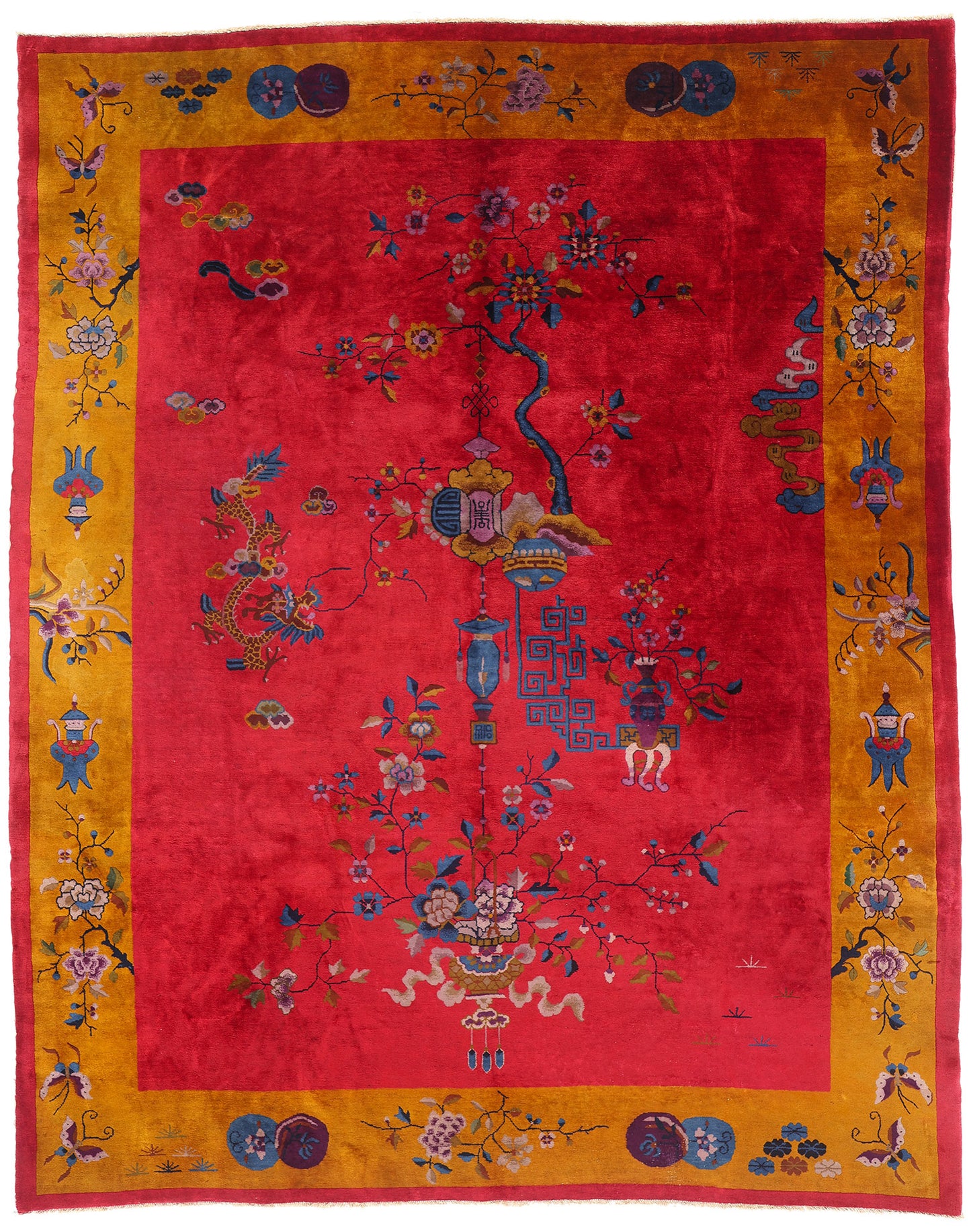 9 x 11 Antique Red Chinese Art Deco Rug 79219