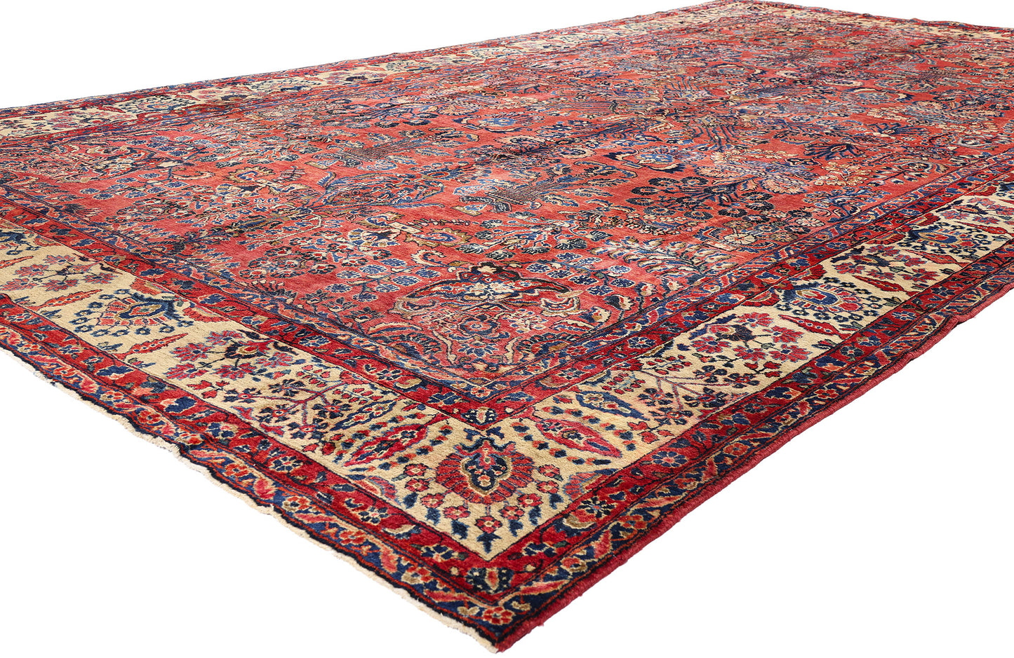 9 x 16 Antique Red Persian Sarouk Rug 79222