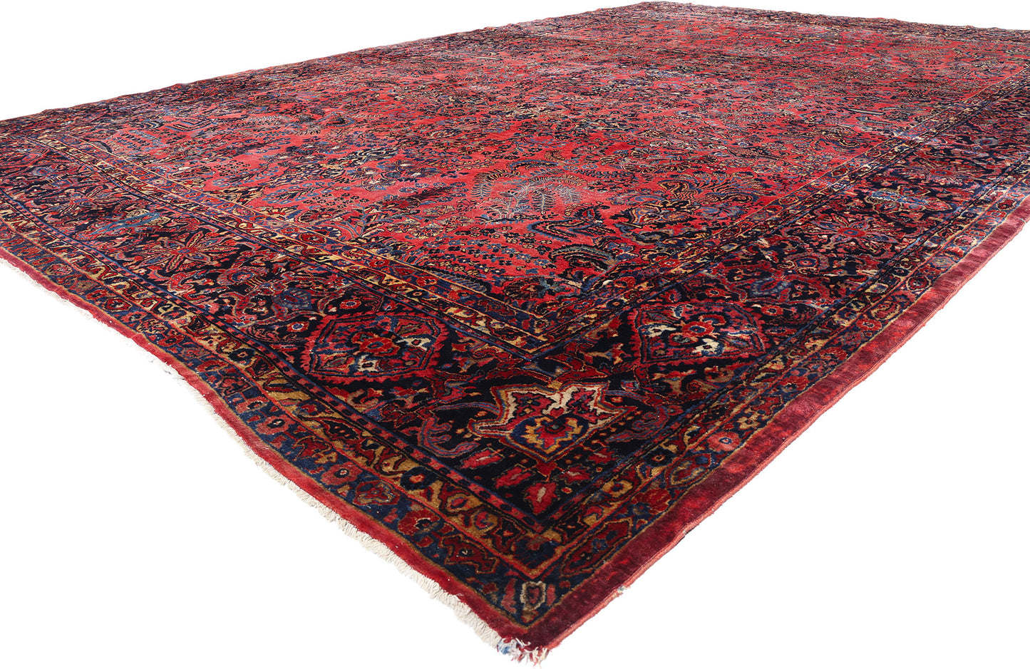 13 x 19 Antique Red Persian Sarouk Rug 79124