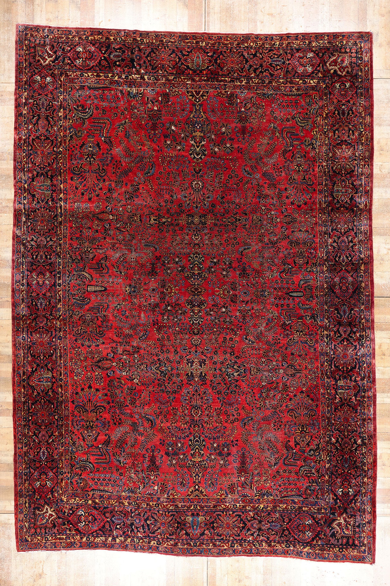 13 x 19 Antique Red Persian Sarouk Rug 79124