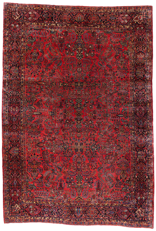 13 x 19 Antique Red Persian Sarouk Rug 79124