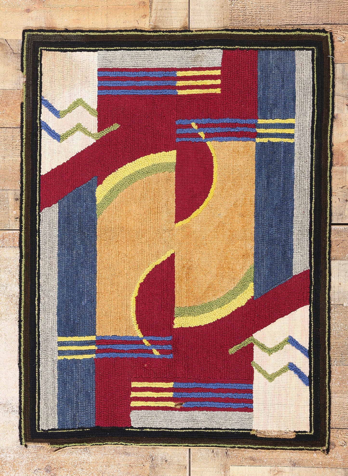 3 x 4 Art Deco Bauhaus American Hooked Rug 79114