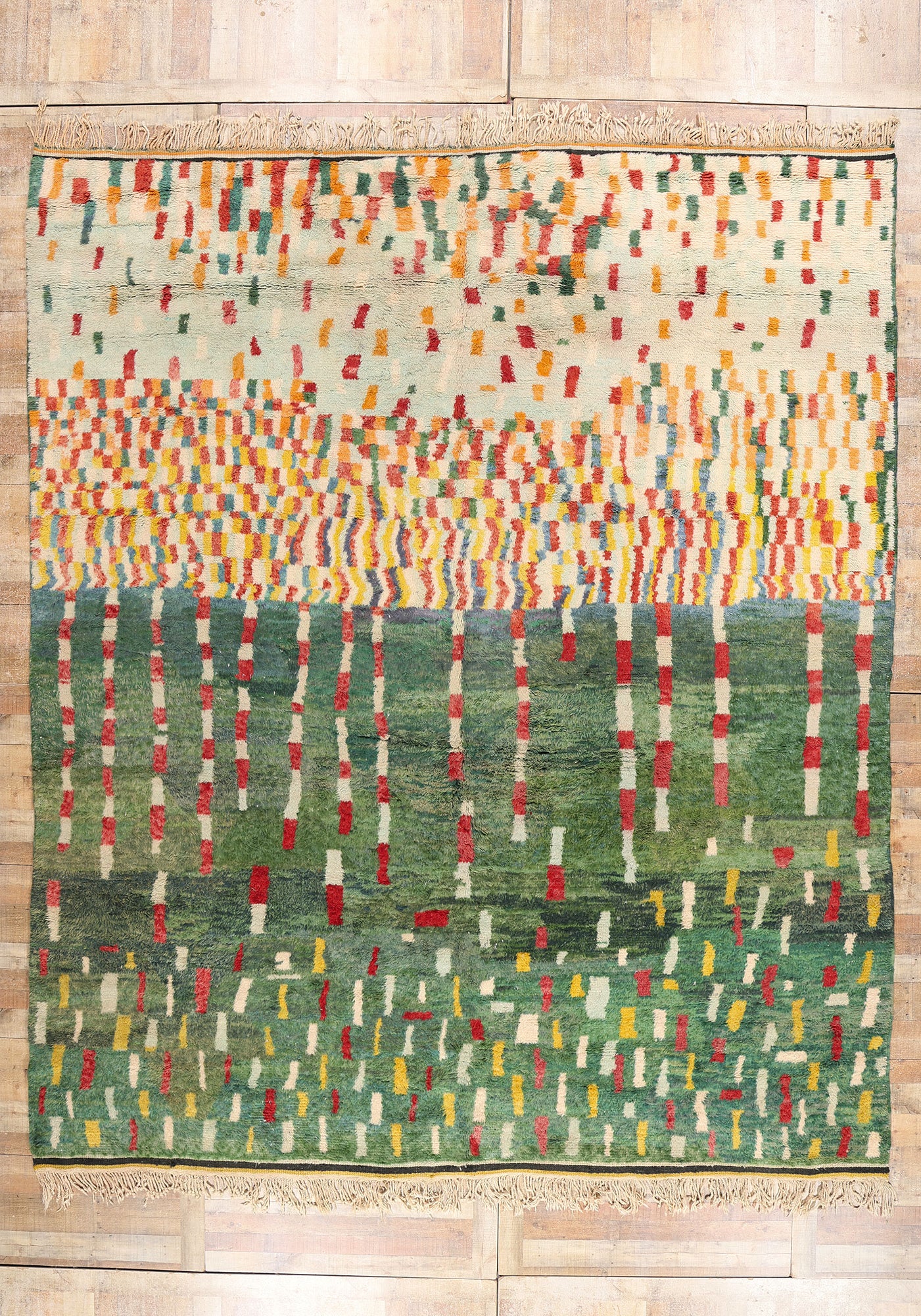 12 x 14 Modern Green Beni Mrirt Moroccan Rug 79134