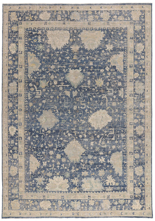 Blue-Oushak-Rug-10x14-Modern-Distressed-Carpet-30711