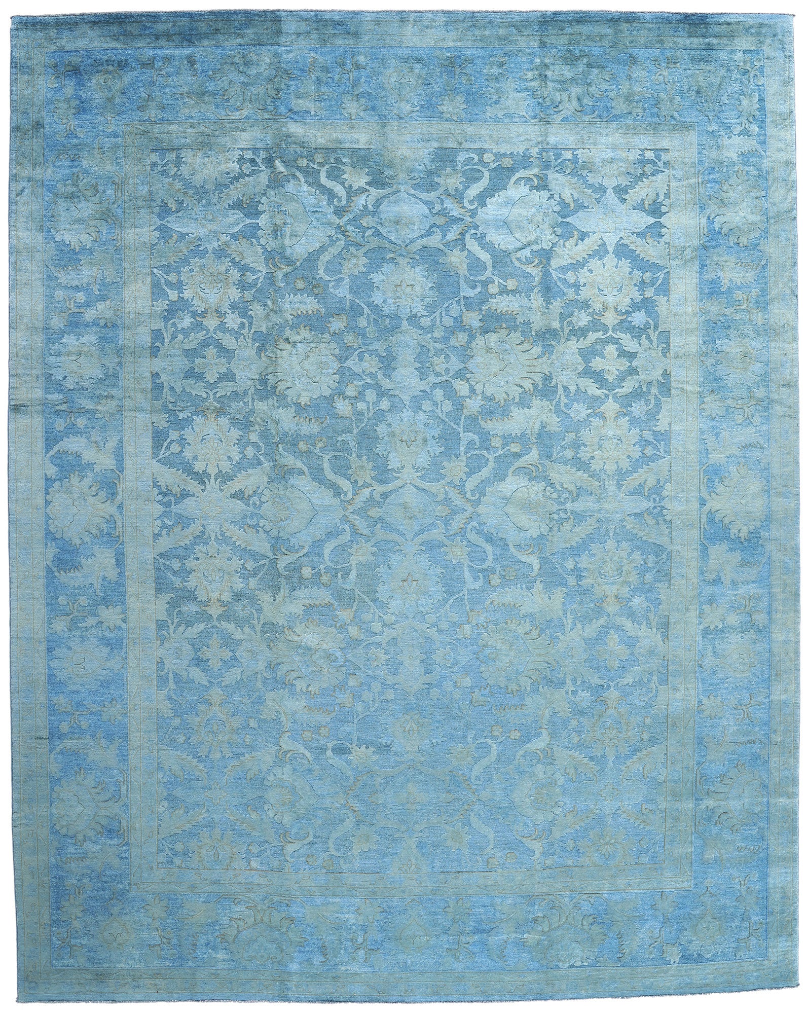 12 x 15 Hand-Carved Textured Blue Overdyed Rug 80935