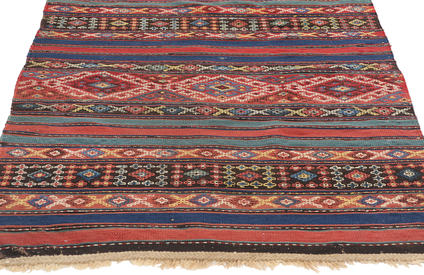 3 x 7 Antique Caucasian Shahsavan Jajim Kilim Rug 78950