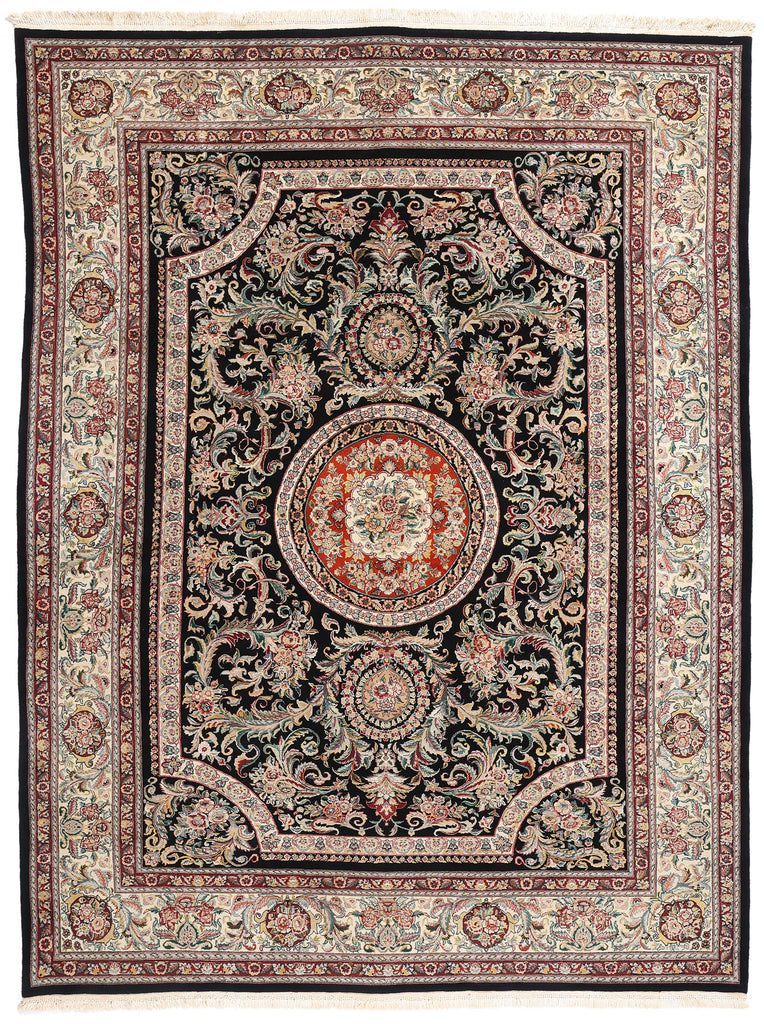 9 x 12 Vintage Black Chinese Savonnerie Rug 79095